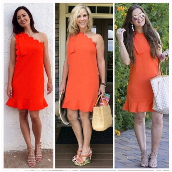 Orange One Shoulder Scallop Victoria Beckham X Target Calla Lily Ruffle Dress XS - Picture 1 of 16